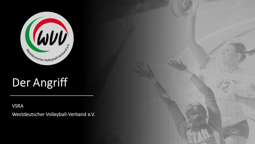 Zu sehen ist das Thumbnail des Videos zum Angriff. Ein Bild von zwei Spielerinnen am Netz im Hintergrund, darauf das WVV Logo und die Überschrift "Der Angiff".